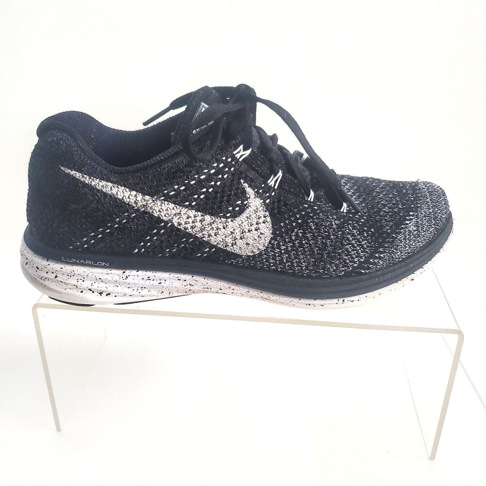 Nike Flyknit Lunar 3 Women's Sneakers Size 7.5 Black White Running Walking Light